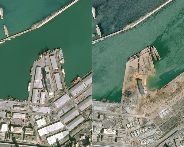 Ảnh vệ tinh cảnh cảng ở Beirut trước và sau vụ nổ - Sputnik Việt Nam