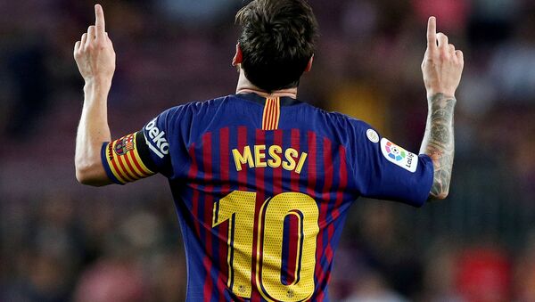 Cầu thủ Lionel Messi của FC Barcelona ăn mừng bàn thắng - Sputnik Việt Nam