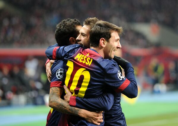 Cầu thủ Lionel Messi (FC Barcelona) ăn mừng bàn thắng ghi được vào lưới Spartak trong trận đấu vòng bảng UEFA Champions League 2012/13 - Sputnik Việt Nam