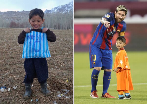 Ảnh ghép của cậu bé Afghanistan Murtaz Ahmadi và Lionel Messi - Sputnik Việt Nam