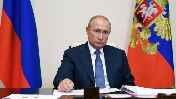 Vladimir Putin trong một cuộc họp cầu truyền hình - Sputnik Việt Nam