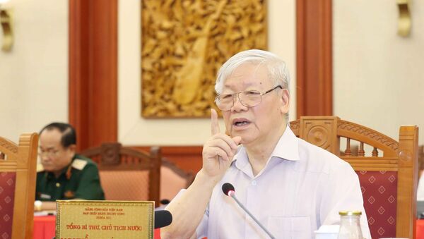  Tổng Bí thư, Chủ tịch nước Nguyễn Phú Trọng phát biểu kết luận buổi làm việc.  - Sputnik Việt Nam