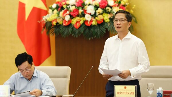Bộ trưởng Bộ Công Thương Trần Tuấn Anh phát biểu tại buổi làm việc.  - Sputnik Việt Nam