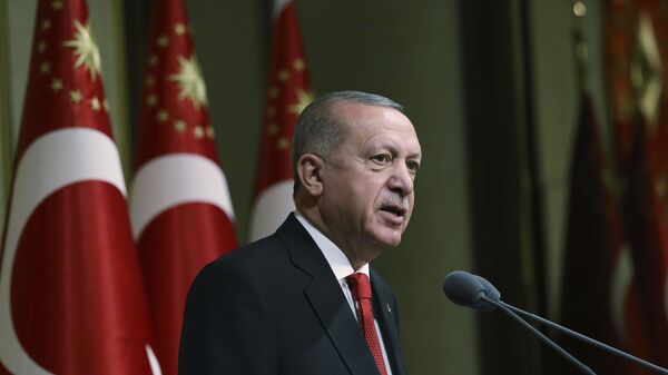Tổng thống Thổ Nhĩ Kỳ Recep Tayyip Erdogan phát biểu tại dinh thự tổng thống ở Ankara - Sputnik Việt Nam
