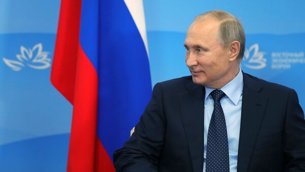 Tổng thống Nga Vladimir Putin trong cuộc gặp với Tổng thống Hàn Quốc Moon Jae-in. - Sputnik Việt Nam