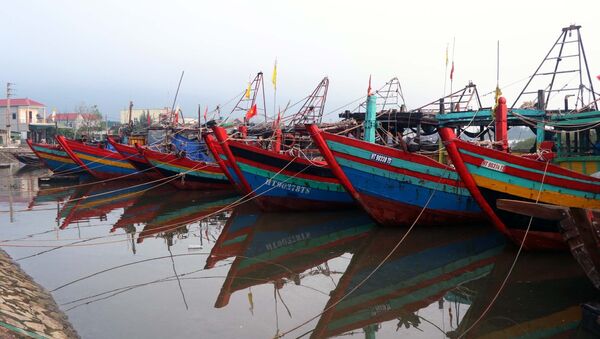 Tàu, thuyền về tránh trú bão ở âu thuyền xã Thạch Kim huyện Lộc Hà. - Sputnik Việt Nam