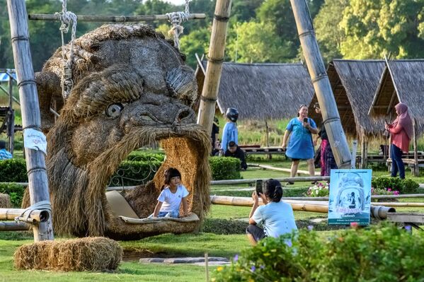 Đầu khỉ đột từ rơm tại công viên giải trí gần thành phố Chiang Mai, Thái Lan - Sputnik Việt Nam