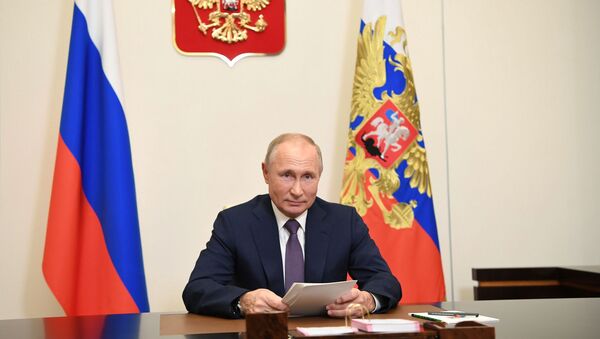 Tổng thống Nga V.Putin phát biểu trước các đại biểu tham dự diễn đàn Bài học về Nuremberg - Sputnik Việt Nam
