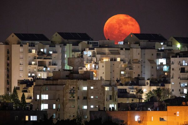 Trăng tròn phía trên các tòa nhà ở Ashkelon, miền nam Israel - Sputnik Việt Nam