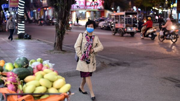Người phụ nữ đeo khẩu trang trên phố Hà Nội. - Sputnik Việt Nam