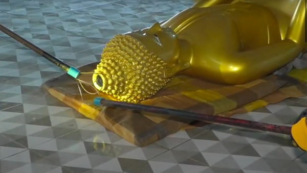 Con rắn bá đạo leo lên tượng Phật và không muốn rời đi. - Sputnik Việt Nam