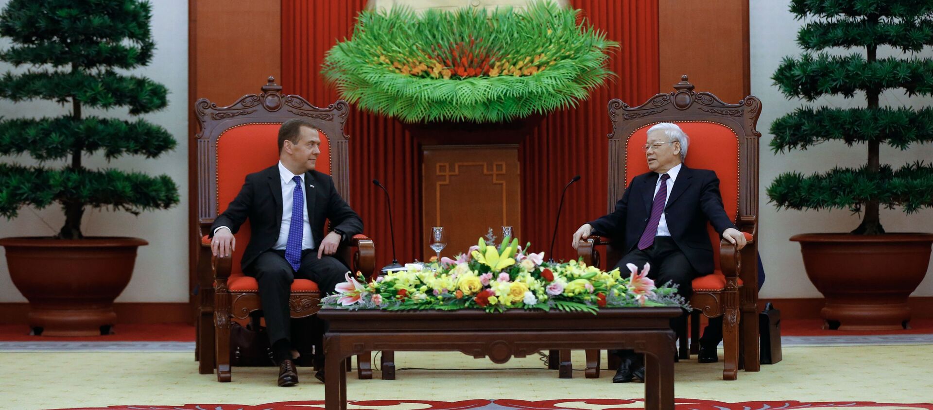 Cuộc gặp giữa Thủ tướng Liên bang Nga Dmitry Medvedev và TBT Đảng Cộng sản Việt Nam Nguyễn Phú Trọng, năm 2018 - Sputnik Việt Nam, 1920, 25.01.2021