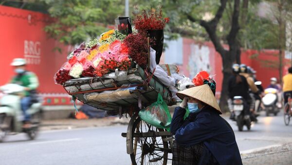 Người bán hoa rong trên phố Yên Phụ ế ẩm, đứng cả ngày gần như không có khách mua. - Sputnik Việt Nam