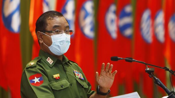Trưởng nhóm thông tin của Hội đồng hành chính nhà nước, Thiếu tướng Myanmar Zaw Min Tun. - Sputnik Việt Nam