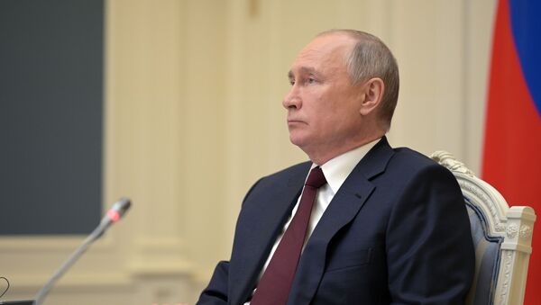 Tổng thống Nga Vladimir Putin tại Hội nghị thượng đỉnh về khí hậu theo điịnh dạng hội thào video. - Sputnik Việt Nam