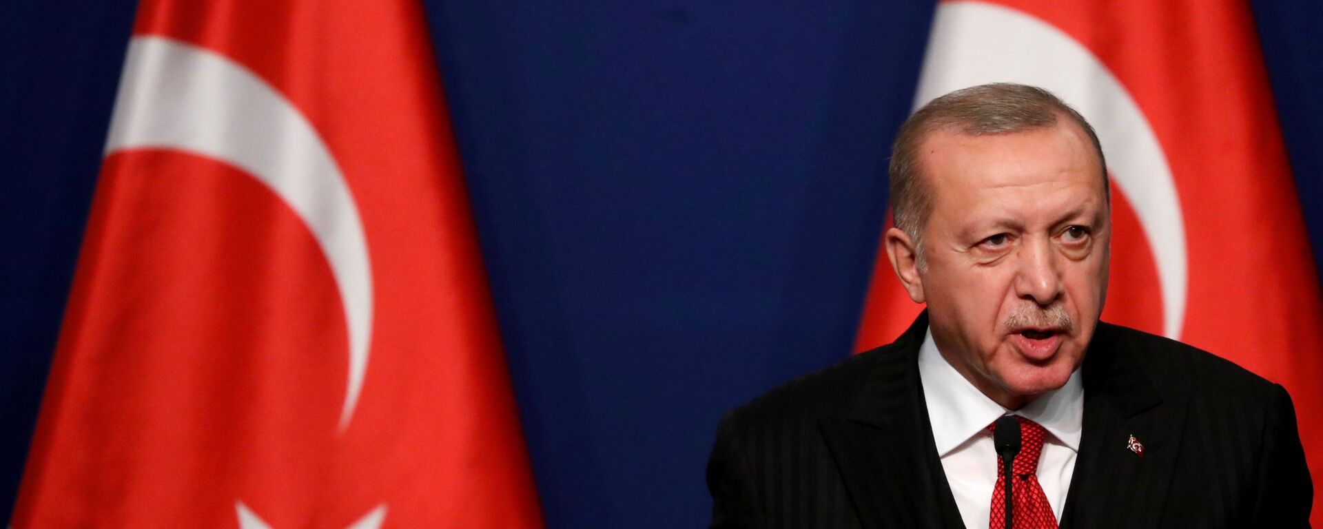 Tổng thống Thổ Nhĩ Kỳ Recep Tayyip Erdogan tham dự cuộc họp báo với Thủ tướng Hungary Viktor Orban (không ảnh) tại Budapest, Hungary ngày 7 tháng 11 năm 2019. REUTERS / Bernadett Szabo / File Photo - Sputnik Việt Nam, 1920, 30.09.2021