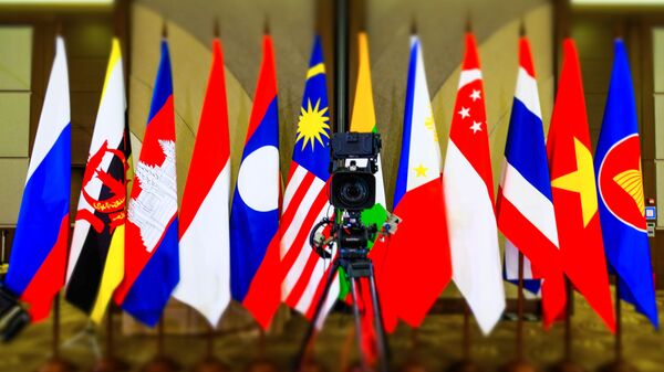Quốc kỳ các nước thành viên ASEAN tại Trung tâm hội nghị Sochi. - Sputnik Việt Nam