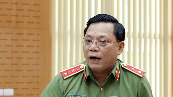 Trung tướng Nguyễn Hải Trung, Giám đốc Công an TP. Hà Nội trả lời câu hỏi của các phóng viên các cơ quan thông tấn, báo chí - Sputnik Việt Nam