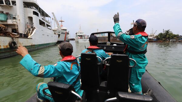 Một đội cứu hộ ra khơi tìm kiếm những người sống sót trong vụ tai nạn máy bay Lion Air ở cảng biển Jakarta - Sputnik Việt Nam