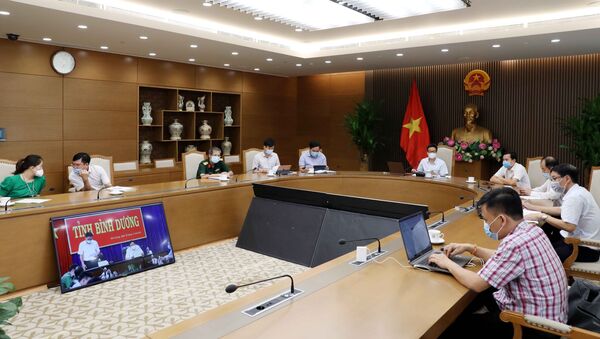 Phó Thủ tướng Chính phủ Vũ Đức Đam chủ trì cuộc họp trực tuyến với lãnh đạo tỉnh Bình Dương về việc triển khai các biện pháp cấp bách để khống chế dịch bệnh ở địa phương này.  - Sputnik Việt Nam