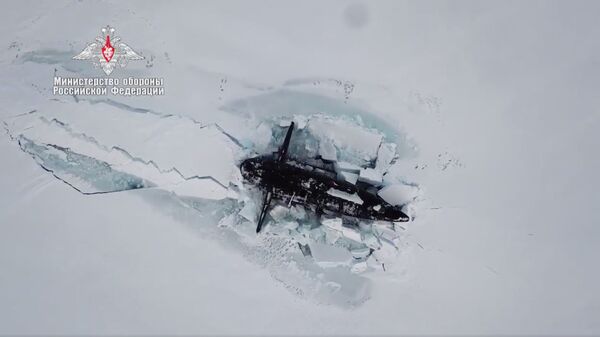 Một chiếc tàu ngầm nổi lên từ dưới lớp băng trong chuyến thám hiểm Bắc Cực Umka-21 - Sputnik Việt Nam