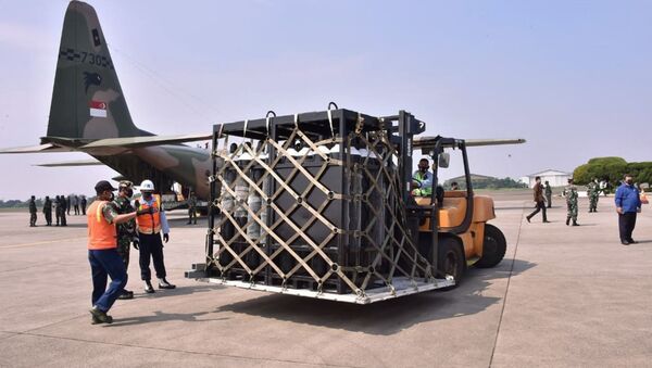 Bốc dỡ thiết bị y tế Singapore viện trợ cho Indonesia tại sân bay Jakarta - Sputnik Việt Nam