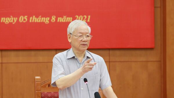 Tổng Bí thư Nguyễn Phú Trọng, Trưởng Ban Chỉ đạo phát biểu kết luận phiên họp. - Sputnik Việt Nam
