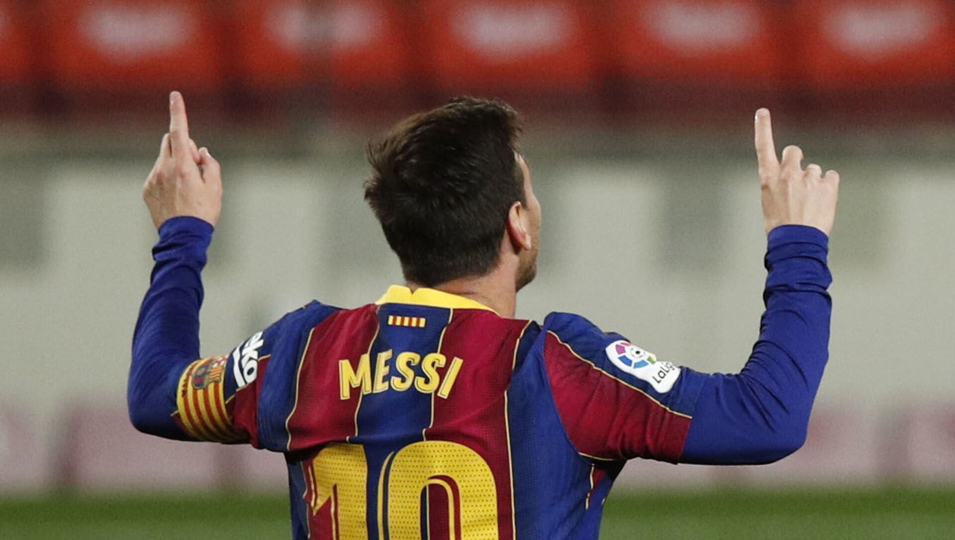 Lionel Messi của Barcelona ăn mừng khi ghi bàn thắng thứ ba - Sputnik Việt Nam, 1920, 10.08.2021