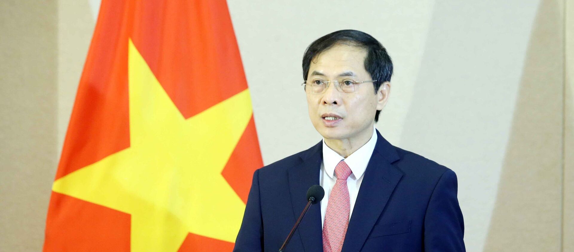 Bộ trưởng Bộ Ngoại giao Bùi Thanh Sơn phát biểu tại Lễ chào cờ ASEAN theo hình thức trực tuyến tại điểm cầu Hà Nội. - Sputnik Việt Nam, 1920, 23.08.2021