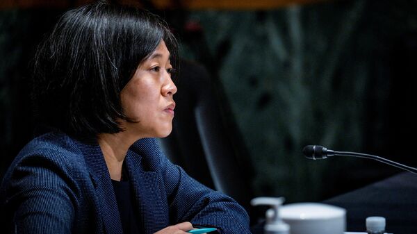 Đại diện Thương mại Hoa Kỳ Katherine Tai điều trần trước Ủy ban Tài chính Thượng viện trên Đồi Capitol ở Washington, Hoa Kỳ - Sputnik Việt Nam