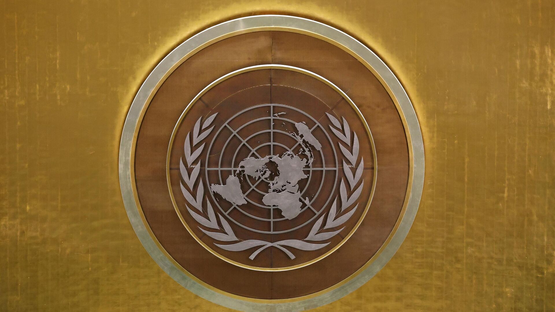 Biểu tượng của Liên hợp quốc (LHQ) tại Đại hội đồng Liên hợp quốc (LHQ) ở New York. - Sputnik Việt Nam, 1920, 02.03.2022