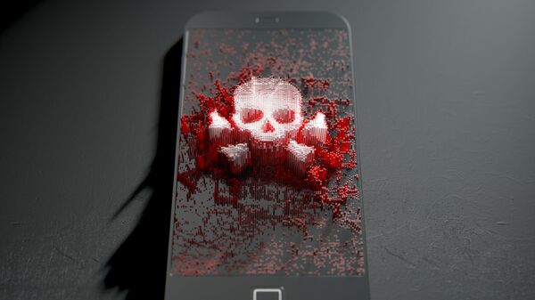 Hình ảnh hộp sọ có xương trên màn hình điện thoại di động - Sputnik Việt Nam