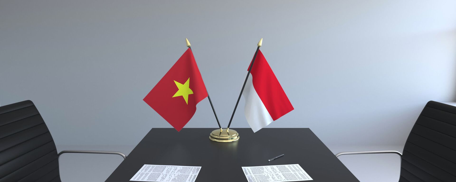 Cờ Việt Nam và cờ Indonesia trên bàn đàm phán - Sputnik Việt Nam, 1920, 22.10.2021