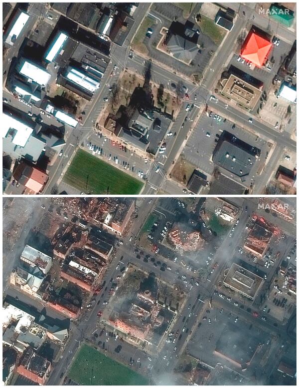 Hình ảnh tòa án trước và sau khi cơn lốc xoáy đi qua lãnh thổ Kentucky của Mỹ - Sputnik Việt Nam