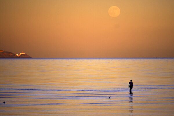 Người đàn ông trên bãi biển trong ánh trăng tròn đàu năm ở Ireland - Sputnik Việt Nam