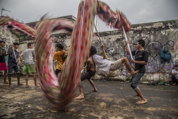 Thanh niên tập múa lân ở Bogor trước Tết Nguyên đán Nhâm Dần - Sputnik Việt Nam