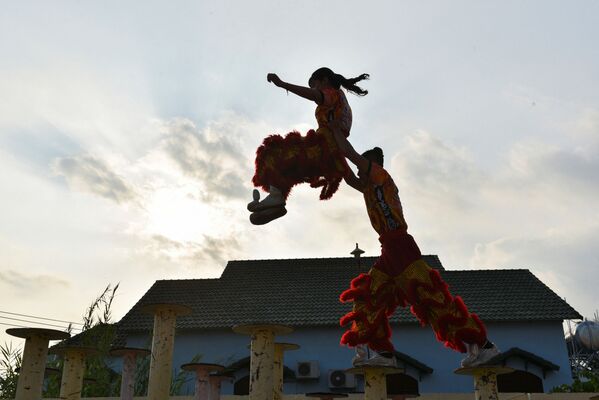 Diễn tập tại Hội nghệ thuật múa lân sư rồng Tú Anh Đường trước Tết Nguyên đán ở Cần Thơ, Việt Nam - Sputnik Việt Nam