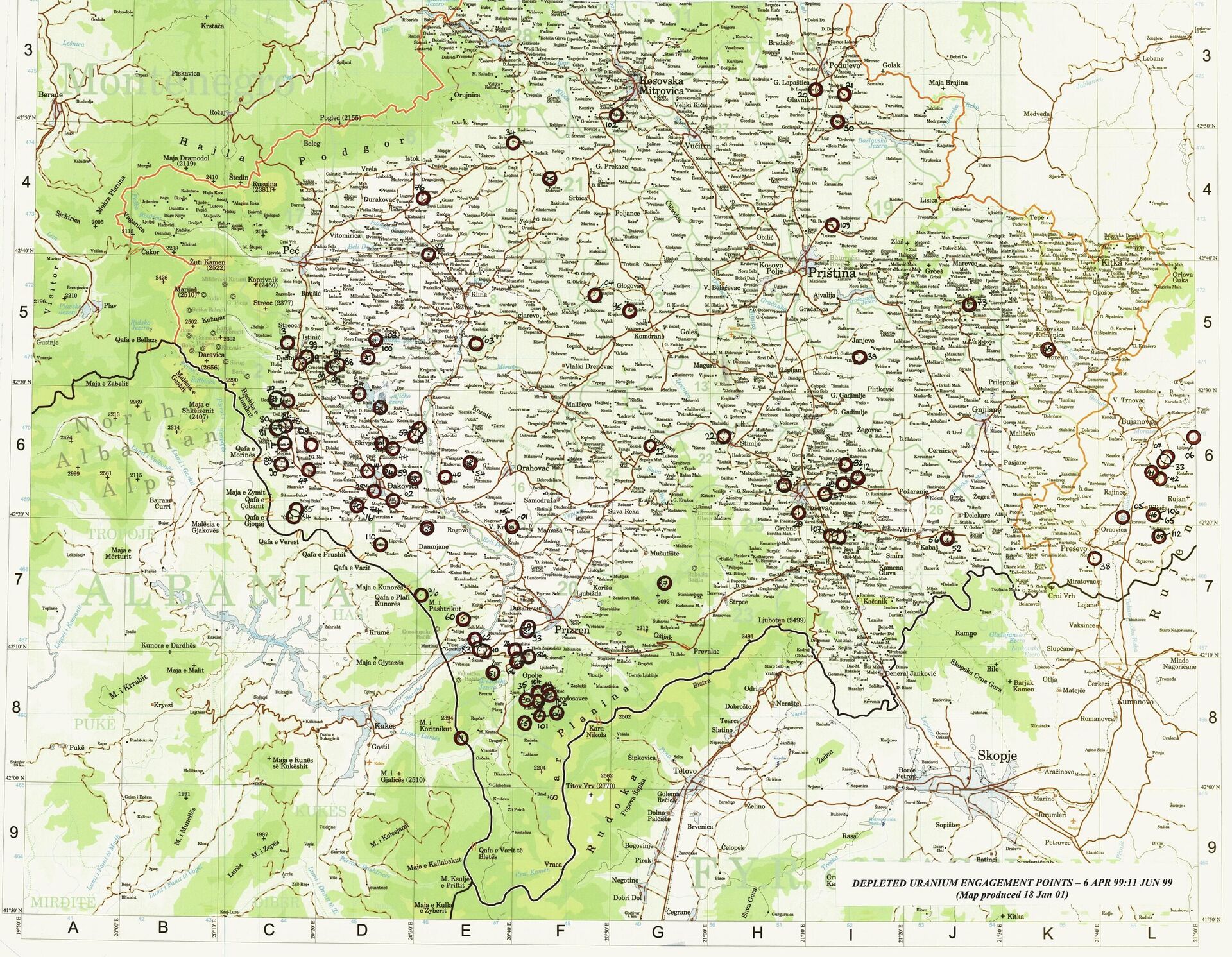 Bản đồ các vụ không kích bằng đạn pháo chứa uranium nghèo trong chiến tranh ở Nam Tư năm 1999 - Sputnik Việt Nam, 1920, 26.01.2022