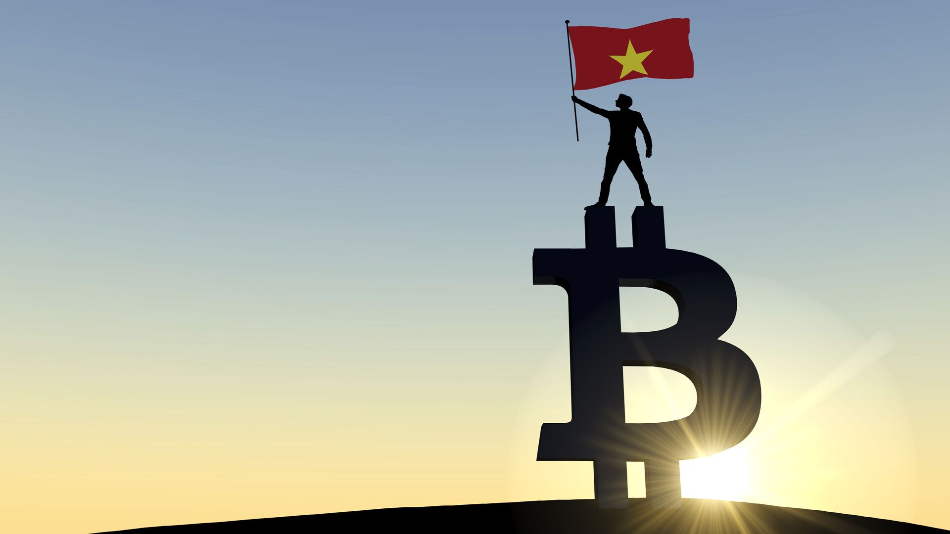 Người đàn ông vẫy cờ Việt Nam đứng trên đỉnh biểu tượng tiền điện tử bitcoin - Sputnik Việt Nam, 1920, 05.02.2022