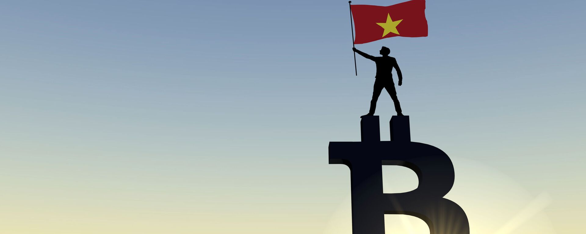 Người đàn ông vẫy cờ Việt Nam đứng trên đỉnh biểu tượng tiền điện tử bitcoin - Sputnik Việt Nam, 1920, 05.02.2022
