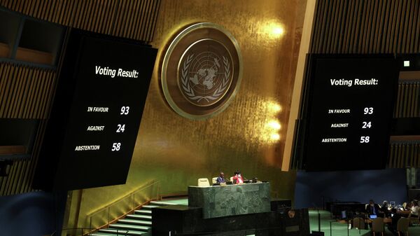 Kết quả bỏ phiếu tại Đại hội đồng LHQ về nghị quyết đình chỉ công việc của Nga trong Hội đồng Nhân quyền - Sputnik Việt Nam