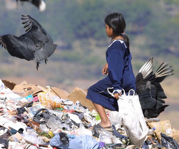 Bé gái và đàn chim vây quanh trong bãi rác ở Honduras - Sputnik Việt Nam