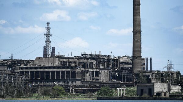 Quang cảnh nhà máy Azovstal nhìn từ vùng nước hải cảng Mariupol - Sputnik Việt Nam