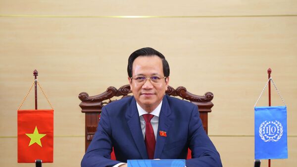 Bộ trưởng Bộ Lao động - Thương binh và Xã hội Đào Ngọc Dung phát biểu trực tuyến tại Phiên họp lần thứ 110 của Hội nghị Lao động Quốc tế (ILC 110). - Sputnik Việt Nam