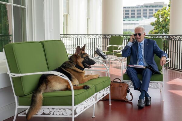 Tổng thống Joe Biden đang nói chuyện điện thoại tại Nhà Trắng ở Washington. - Sputnik Việt Nam