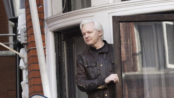 Đồng sáng lập WikiLeaks, Julian Assange bước lên ban công của đại sứ quán Ecuador ở London - Sputnik Việt Nam