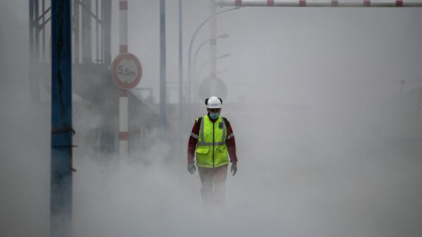 Công nhân trong màn khói tại nhà máy phân bón Yara ở Le Havre, Pháp - Sputnik Việt Nam