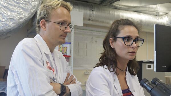 Polina Demina và Artem Bakal – hai nhân viên của phòng thí nghiệm Hệ thống điều khiển từ xa cho theranostics (chẩn đoán trị liệu)” thuộc Đại học Nghiên cứu Tổng hợp Quốc gia Saratov - Sputnik Việt Nam