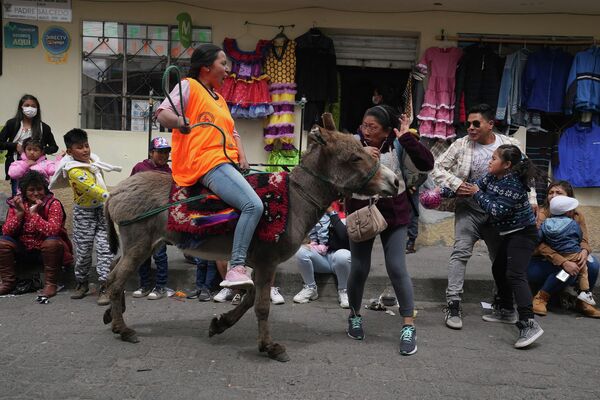 Khán giả và người tham gia Lễ hội Lừa hàng năm ở Salcedo, Ecuador. - Sputnik Việt Nam