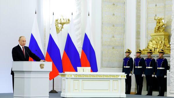 Lễ ký kết các thỏa thuận về việc gia nhập các khu vực DNR, LNR, Zaporozhye và Kherson vào Liên bang Nga đã diễn ra tại Điện Kremlin - Sputnik Việt Nam
